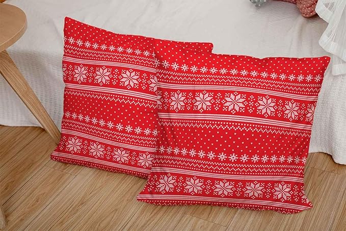 CAPSCEOLL 2PCS Red Pillow Covers 20X20Inch Christmas Red Reindeer Snow Snowflake Traditional White Winter Xmas Couch Pillow Cover for Bedroom Sofa Living Room