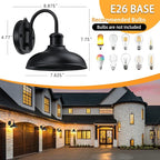 Dusk to Dawn Gooseneck Outdoor Light Fixtures, 2-Pack Farmhouse Barn Lights for Porch, Industrial Black Exterior Wall Sconce for Garage, Patio, E26 Base Anti-Rust for Garage Frontdoor Entryway Doorway
