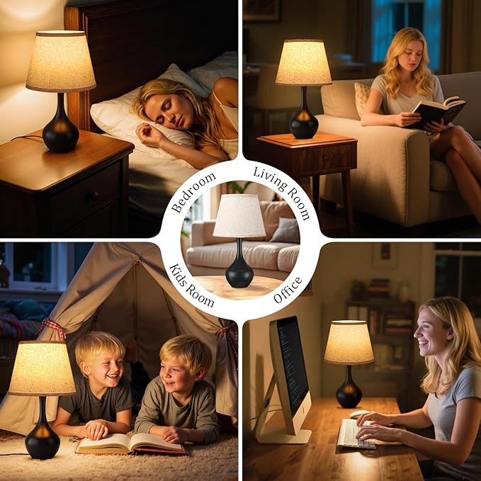 Seealle Touch Table Lamp for Bedroom, 3-Way Dimmable Small Bedside Lamps for Night Stands, Black Bedroom lamp for Kids Room, Desk, Living Room, End Table