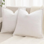 Cream White Decorative Throw Pillow Covers 20x20 Inch Set of 2 Cozy Soild Chenille Cushion Cases Soft Textured Square Couch Pillows Cover Boho Accent Farmhouse Pillowcases for Sofa Bed