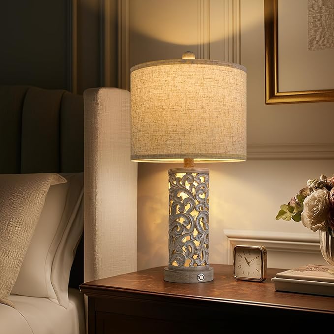 22" Dual Light Table Lamp,Lamps for Bedroom with USB A+C Charging Ports,Touch Lamp with 3-Level Dimming,Farmhouse Lamps for Living Room and Night Stands (Bulb Included)