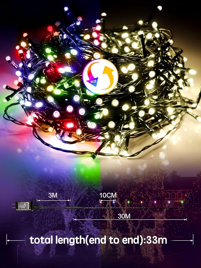 300 LED Christmas Lights Warm White/Multicolor, 115FT Color Changing String Lights Outdoor with Remote Control, 8 Modes Fairy Light Plug in Waterproof for Christmas Tree Bedroom Party Wedding