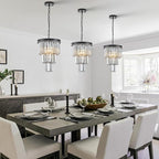 Black 3 Tiers Crystal Pendant Light, 3 Pack Mini Smoke Gray K9 Crystal Chandelier Modern Pendant Light Fixture for Kitchen Island Dining Room Hallway Bedroom Closet