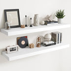 Floating Shelves for Wall with Invisible Brackets, Wall Mounted Engineered Wood Shelves with Wood Grain for Living Room, Bedroom, Bathroom, Kitchen Decor and Storage, Oak, 55"L Set of 2, White