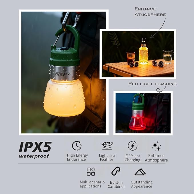 NxyznmqlCamping Essentials, Rechargeable Waterproof LED Color Changing Light, Waterproof Portable Light with Bottle Adapter, Outdoor Emergency Light (Green)