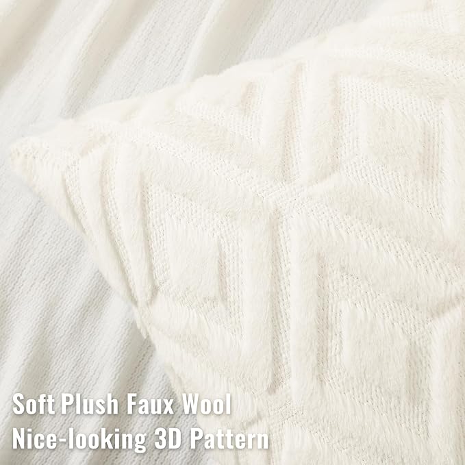 decorUhome Christmas Couch Throw Pillow Covers 12x20 Set of 2, Decorative Soft Plush Faux Wool Lumbar Neutral Accent Pillow Covers for Bed Sofa Living Room, Cream White