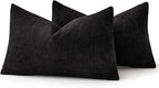 MIULEE Pack of 2 Decorative Throw Pillow Covers Soft Chenille Throw Pillows Solid Textured Lumbar Cushion Covers for Couch Sofa Bedroom Living Room 12x20 Inch, Black