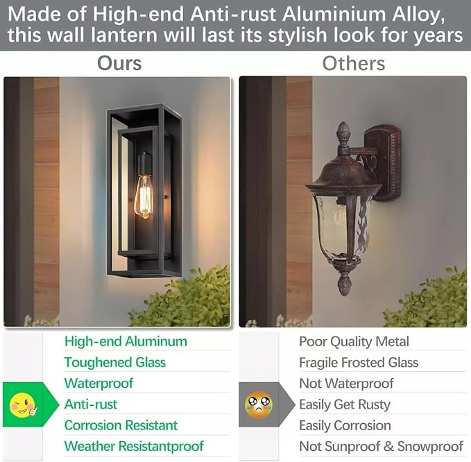 4 Pack 18 inches Outdoor Wall Lantern Light Fixture, Large Black Exterior Waterproof Wall Sconce, Anti-Rust Mount Porch Light with Clear Glass,E26 Socket