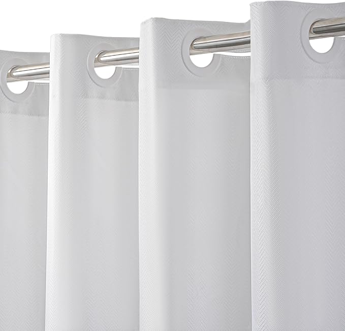 No Hook Shower Curtain, White Modern Chevron Striped Luxury Hotel Style, Washable Waterproof Fabric for Bathroom, 15 Seconds Quick Install, 72W x 80L Inches