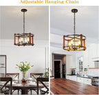 Farmhouse Wood Chandelier,18 Inch Black Modern Rustic Vintage Hanging Pendant Ceiling Light Fixture for Dining Room Bedroom Kitchen Island Hallway Foyer Entryway（4 Light