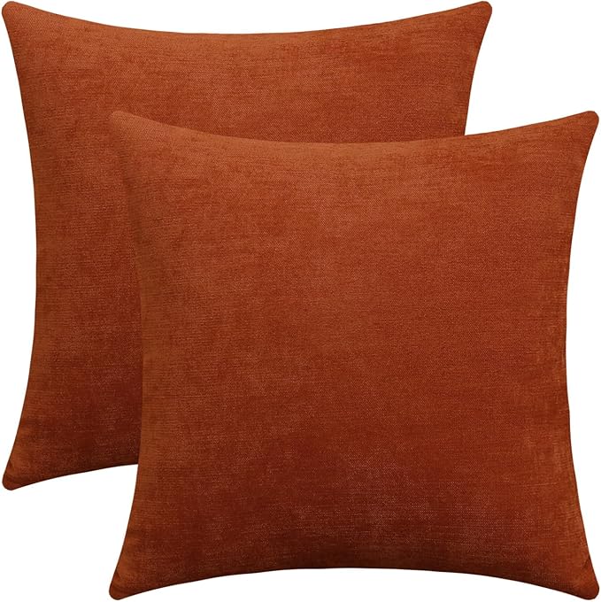 Jeneoo Burnt Orange Decorative Throw Pillow Covers Soft Chenille Comfy Square Rust Couch Cushion Cases Decor (Set of 2, 20 x 20 Inches)