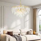 Gold Crystal Chandelier for Dining Room, 24" Modern Round Top K9 Crystal Chandeliers 5-Tier 8 Lights Adjustable Ceiling Hanging Pendant Light Fixture for Living Room Bedroom Foyer