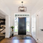 Farmhouse Chandelier Dining Room Light Fixtures,6-Light Kitchen Island Light Rustic Wood Grain Finish Geometric Chandelier for Entryway Stairway Foyer,UL-Listed
