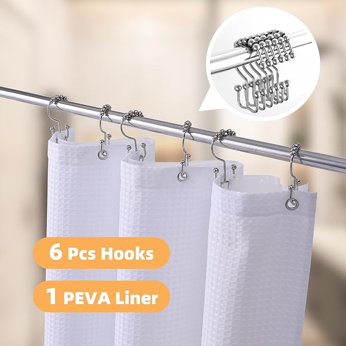 LaCyan 3 in 1 Waterproof Waffle Weave Shower Curtain and Clear Liner Set with 6 Stainless Steel Hooks Double Sided for Bathroom 72 Inches Heavy Duty Polyester Fabric Shower Curtains 36x72