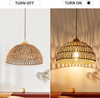 Boho Pendant Light Fixture Kitchen Chandelier Rattan Hanging Light Flush Mount Ceiling Light Boho Lamp Shade Wooden Base Bohemian Chandeliers for Hallway Bedroom Chandelier Dinning Light Fixture