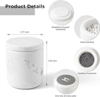 WORHE Marble Qtip Holder with Lid Natural Cotton Ball Container for Cotton Swabs,Makeup Sponges,Bath Salt Large Capacity Bathroom Canisters Jars for Countertop Storage and Organization White (WH051)