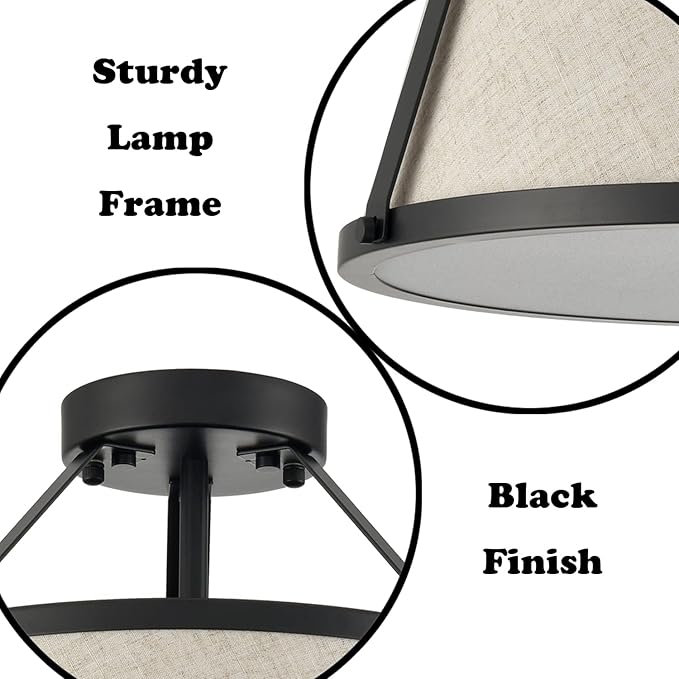DANSEER Drum Flush Mount Ceiling Light Black Finish Dimmable LED for Bedroom Hallway Living Room Entry