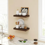 16 Inch Floating Shelves, 9.3" Deep Floating Shelf Wall Mounted, 16" Wall Shelves, Rustic Deep Bookshelf, Large Display Shelves & Storage Shelves for Bedroom, Living Room, Walnut, Set of 2