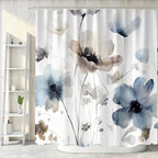 Sanzugh Boho Floral Extra Long Shower Curtain, Cream Tan Beige Blue Grey White Watercolor Flower Fabric Shower Curtains Set for Bathroom Decoration with Hooks 72 X 83 inch Cute Farmhouse Bath Decor