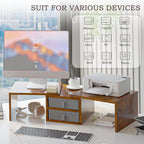 TEAMIX Dual Monitor Stand Riser with 2 Drawers - Length and Angle Adjustable 3 Shelf Monitor Riser with Storage Desk Organizer Large Monitor Stand for 2 Monitors/Laptop/PC,Screen/TV Stand Riser
