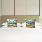 JINYO Watercolor Wildflower Mountain Scenery Pillow Covers 18x18 Set of 2, Maximalist Vibrant Nature Landscape Decorative Pillow Covers for Living Room Bedroom Home, Nature Room Decor