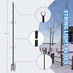 4 Pack 9FT String Light Poles for Outdoor Use, Rustproof Waterproof Metal Poles with Electrophoresis Coating, for Patio, Garden, Backyard, Wedding, Deck, Party
