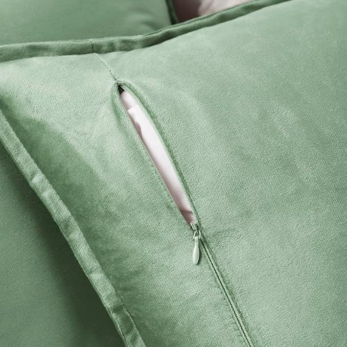 VAKADO Throw Pillow Covers 12x20 Set of 2 Sage Green Velvet Decor Decorative Couch Cushion Euro Pillowcases with Fringe Home Bed Decoration for Sofa Bedroom Office