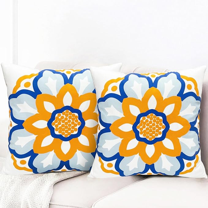 Decorative Throw Pillow Covers Set of 2 Dahlia Floral Pillow Covers 20x20 inch Super Soft Short Plush Square Throw Pillows,Farmhouse Outdoor Pillow Covers for Couch Sofa Bed Living Room