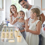 32PCS Bathroom Sets with Shower Curtain and Rugs-Beige Bathroom Accessories,Non Slip Bathroom Rugs Set with Toilet Lid Cover, Waterproof Shower Curtain, 3PC Soap Dispenser with Trash Can