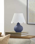 BoutiqueRugs Navarro Boho Ceramic Bedside Table Lamp for Bedroom Nightstand and Living Room - Shade Cotton - White, Blue - 13" H