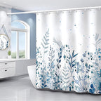 Blue Eucalyptus Leaves Shower Curtain Watercolor Leaves Plant with Floral Shower Curtains for Bathroom Waterproof Polyester Fabric Bath Curtain 72 x 72 Inch with 12 Hooks