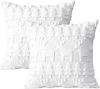 OTOSTAR Set of 2 Xmas Soft Plush Short Wool Velvet Decorative Throw Pillow Covers Square Luxury Style Cushion Case Pillow Shell for Sofa Bedroom Christmas Tree and Elk White, 16x16 Inch