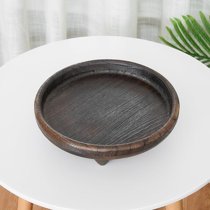 Light Wood Round Footed Serving Tray,Wabi Sabi Decor,Brown Decorative,Candle Tray,Wooden Display Riser