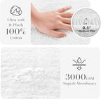 Madison Park Splendor Reversible 100% Cotton Tufted Bathroom Rug-3000 GSM Hotel Quality Luxurious Plush Medium Pile Bath Mat Absorbent, Quick Dry, Shower Room Décor, 24x60 White