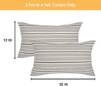 Gray Pillow Covers Farmhouse Linen Throw Pillow Covers Striped Outdoor Decorative Square Throw Pillows for Couch Sofa Bed 12x20 in Pack of 2 Gray and Cream