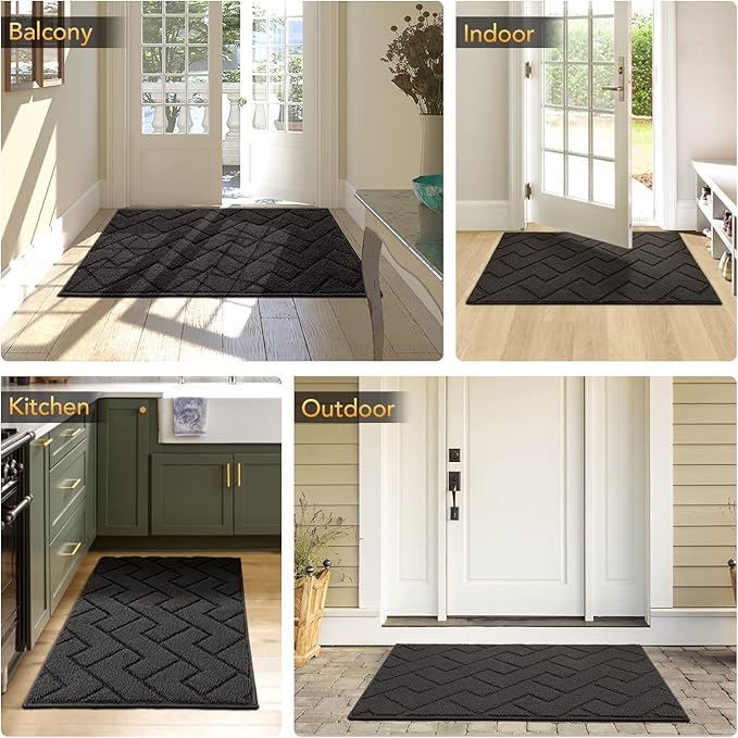 hicorfe Front Door Mat Indoor Entrance,20"x31.5" Absorbent Dirt Resist Welcome Door Mats,Stain and Fade Resistant,Non Slip Backing Entry Mat Doormat for Entryway(Charcoal)
