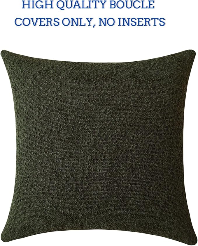 Jeneoo Sage Green Decorative Square Thick Throw Pillow Covers Fine Textured Boucle Couch Cushion Case for Sofa Decor, Set of 1, 24 x 24 Inch