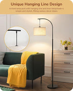 EDISHINE Modern Arc Floor Lamp with Beige Linen Drum Shade & Heavy Base, Dimmable Black Reading Light, Remote Control Bulb Included, Tall Standing Lamp for Reading, Office, Lighting
