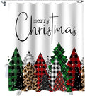 Merry Christmas Shower Curtain, Buffalo Plaid Xmas Tree Winter Forest Farmhouse Shower Curtains Set with Hooks, Red Green Waterproof Fabric Bathroom Curtains Decor Accessories,72 X 84 Inch Extra Long