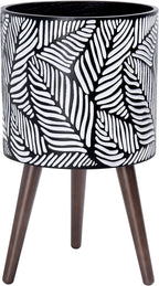 D'vine Dev 12 Inch Planter Pot with Stand, Mid-Century Tall Plant Pot with Legs for Indoor Plants, Large, White/Grey, 88-L-C-7