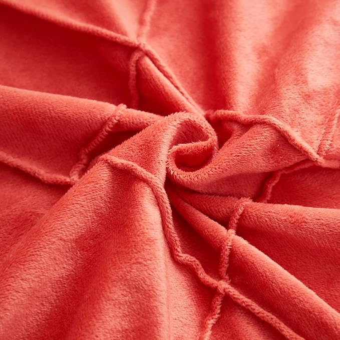 JAUXIO Diamond Pinch Pleated Crystal Velvet Pillowcases 2 Pack Solid Pintuck Throw Cushion Cover for Home Decor Hidden Zipper Closure (Coral Orange, King)