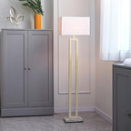 GLOBE Electric 12273 D'Alessio 58" Floor Lamp, Gold, White Linen Shade, Faux Marble Base, On/Off Socket Rotary Switch, Title 20 LED Bulb Included