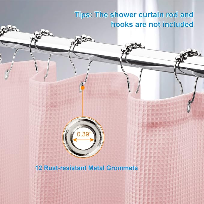 AmazerBath Waffle Shower Curtain, Blush Pink Fabric Long With Waffle Weave, Heavy Duty Hotel Quality for Bathroom, 72 x 78 Inches