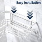 YASONIC Corner Adhesive Shower Caddy, with Soap Holder and 12 Hooks, Rustproof Stainless Steel Bathroom Organizer, No Drilling Wall Mounted Rack, White, 3-Pack