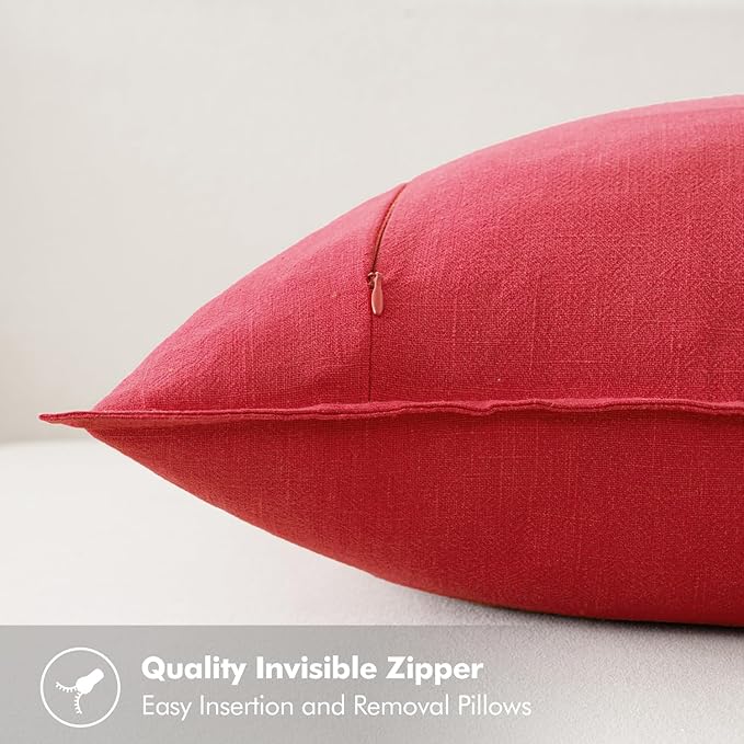 MIULEE Decorative Linen Euro Sham Pillow Covers 24x24 Red Boho Farmhouse Neutral Couch Throw Pillows for Bed Pack of 2 Accent Modern Pillowcase Sofa Livingroom Home Decor