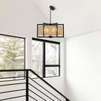 ALISADABOY Modern Black Chandeliers for Dining Room 21.25’’ Inches Contemporary Geometric Drum Chandelier 6 Light Industrial Pendant Light Fixture for Entryway Foyer Hallway