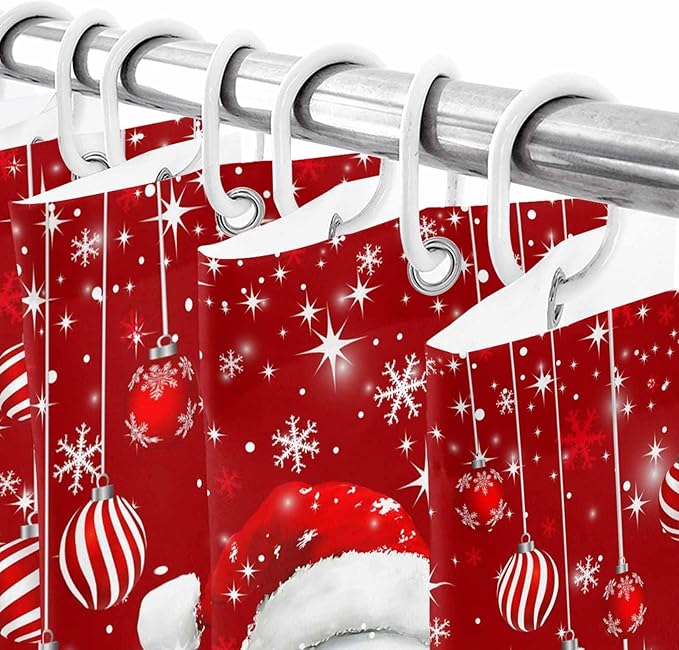 Vandarllin Christmas Shower Curtain, Snowman Shower Curtains Set with Hooks, Snowflake Red Christmas Balls Waterproof Bathroom Curtains Xmas Holiday Decor Home Accessories,72 X 96 Inch Extra Long