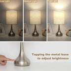 Boncoo Touch Control Table Lamp, 3 Way Dimmable Simple Night Light Lamp with White Lampshade Silver Metal Base, Small Bedside Table Lamp for Bedroom, Office, Dorm, A19 9W 3000K Bulb Included
