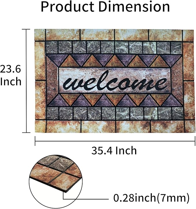 Door Mat Welcome Mat, Heavy Duty Door Mat 23.6 x 35.4 Inch Front Rug Doormat for Outdoor Entrance Home Non-Slip Rubber Rug for Front Door, Outside, Entryway, Patio (Brown Welcome)