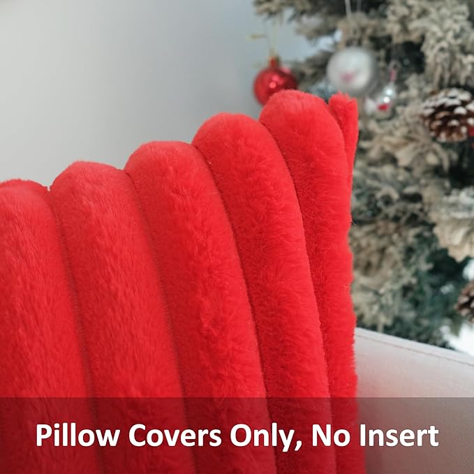 JOJUSIS Pack of 2 Faux Fur Plush Decorative Christmas Red Throw Pillow Covers Couch Cushion Case Soft Pillowcases (Red, 18 x 18-Inch)